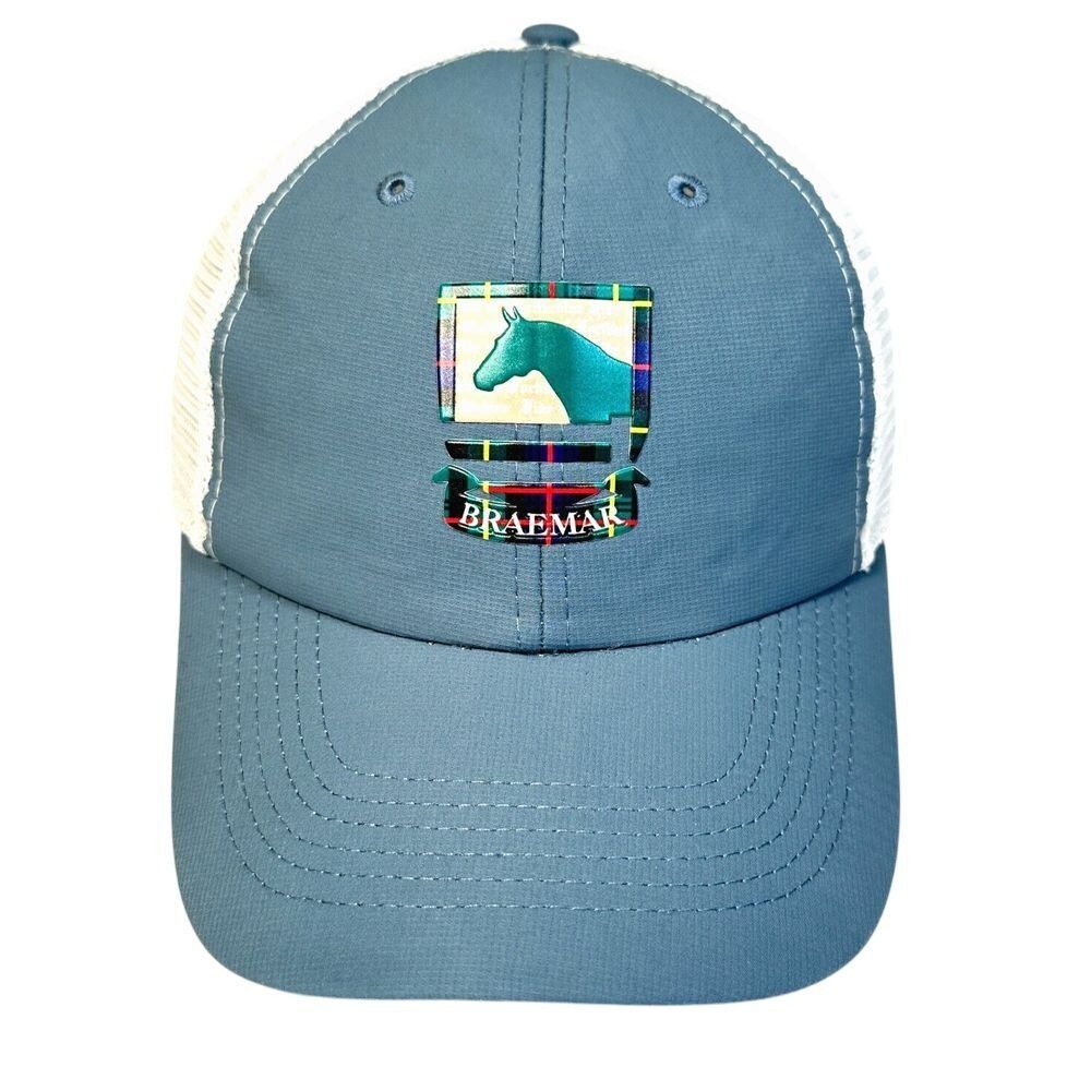 Braemar Horse Silhouette Hat Adult Snapback Blue White Mesh Back Imperial‎ Cap